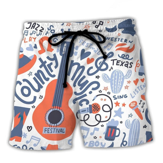 Country Guitar Music Festival Vibes Beach Shorts Pattern View For Coastal Holidays And Casual Activities