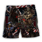Pirate Skeleton USA Flag Celebration Beach Shorts Print Detail For Beach Activities And Vacation Wear