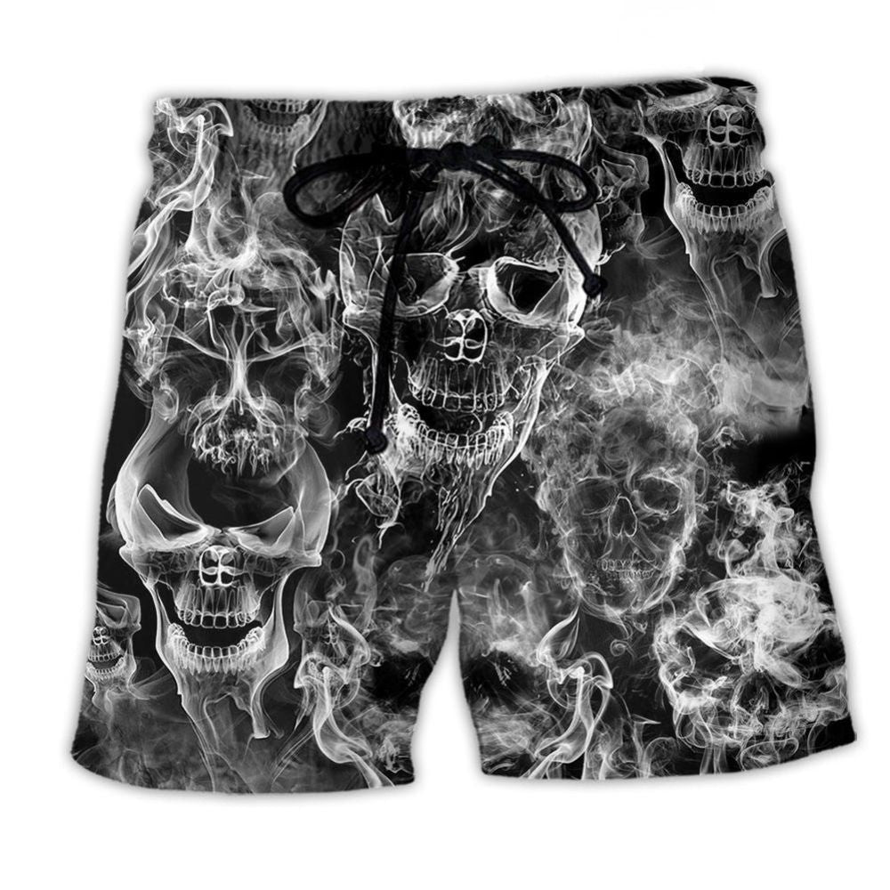 Skull Smoke Dark Life Expression Beach Shorts For Warm Weather Travel And Everyday Comfort
