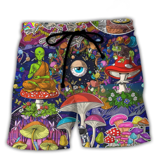 Hippie Mushroom Alien Colorful Beach Shorts For Coastal Adventures And Relaxed Summer Wear