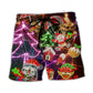 Funny Santa Elf Gingerbread Neon Beach Shorts Design Detail For Weekend Getaways And Beach Days
