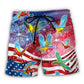 Parrot USA Flag Firework Independence Day Beach Shorts Pattern View For Resort Days And Outdoor Activities