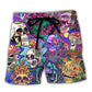 Hippie Mushroom Skull Colorful Beach Shorts Graphic Detail For Resort Trips And Casual Outings