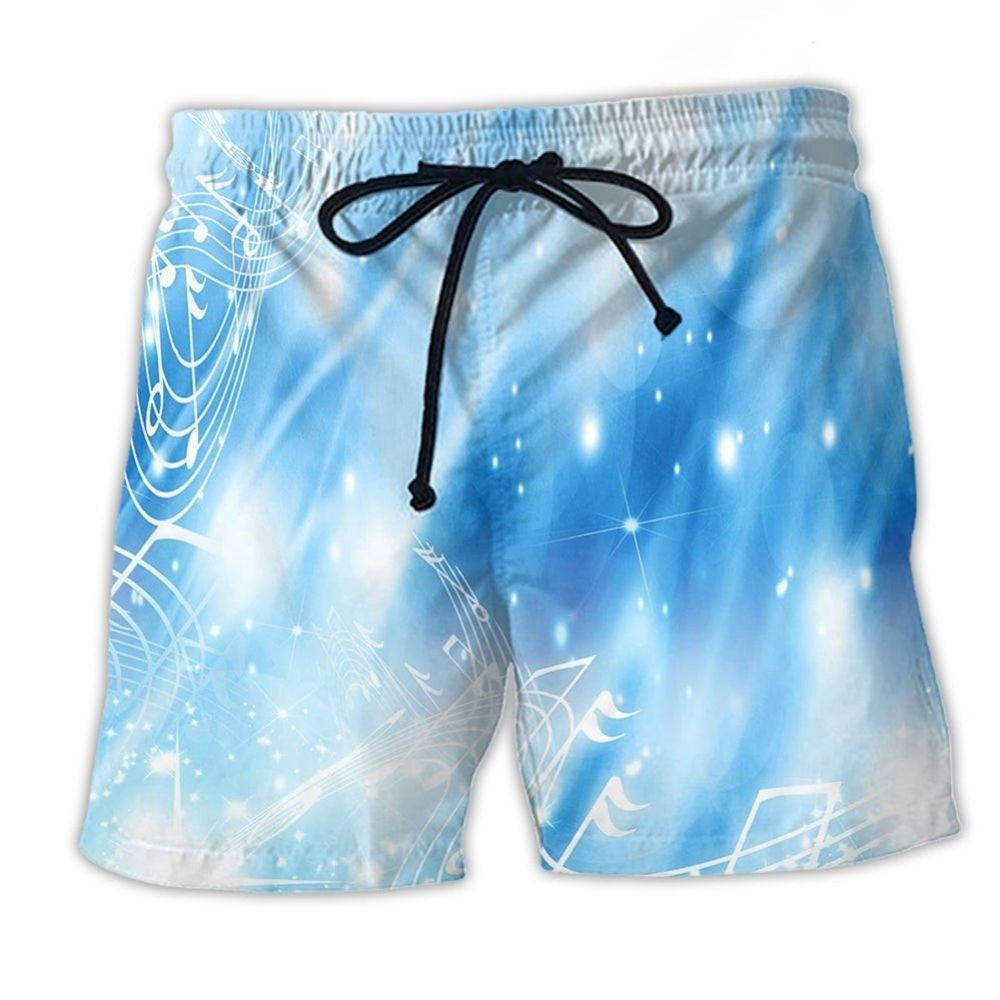 Musical Notes On Deep Blue Background Beach Shorts Print View For Coastal Escapes And Casual Outings