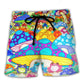 Hippie Frog Mushroom Colorful Peace Beach Shorts Artwork Detail For Comfortable Everyday Summer Wear