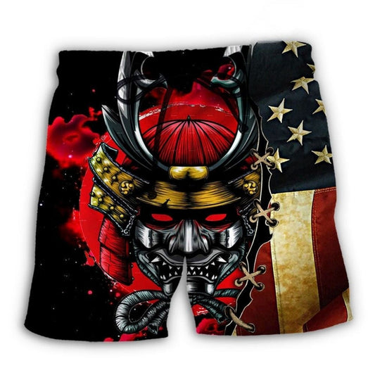 Samurai USA Independence Day Tribute Beach Shorts Design View For Comfortable Resort And Beach Styling