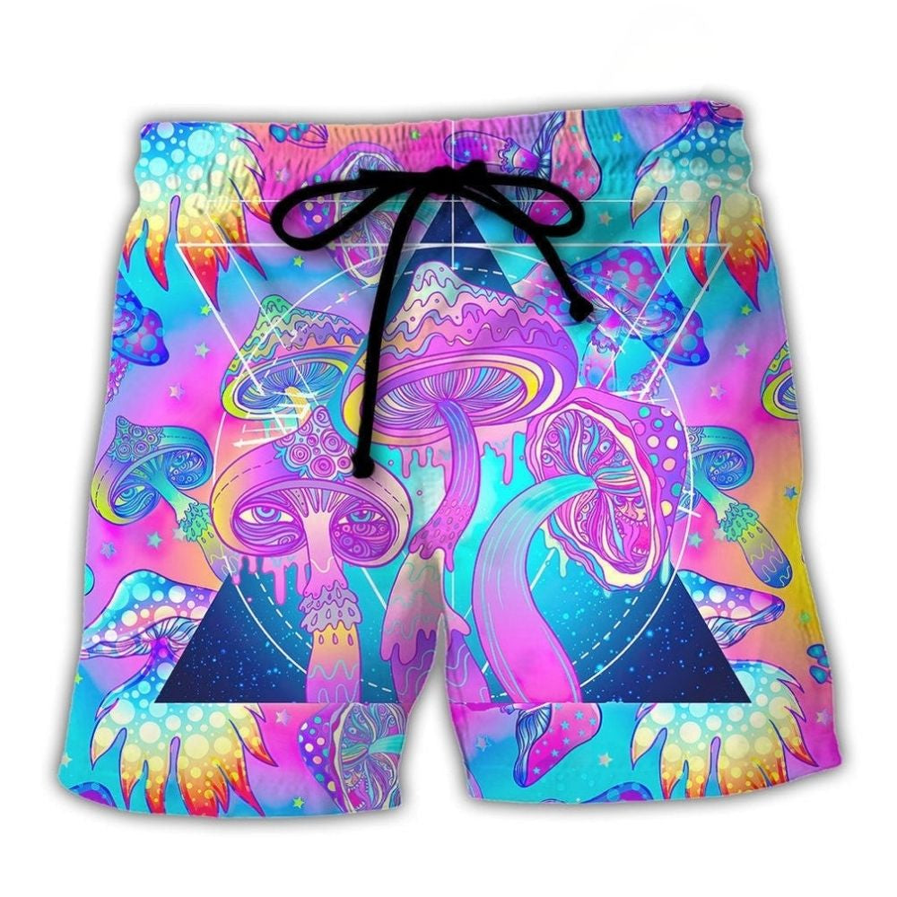 Psychedelic Hippie Mushroom Magical Eye Beach Shorts Design Detail For Casual Warm Weather Outfits