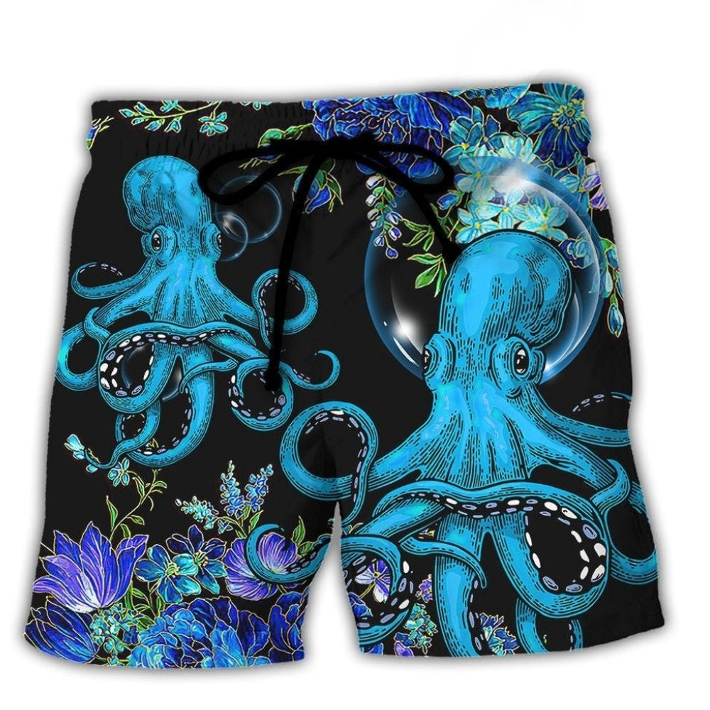 Octopus With Flowers Beautiful Day Beach Shorts For Outdoor Adventures And Thoughtful Seasonal Gifts