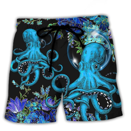 Octopus With Flowers Beautiful Day Beach Shorts For Outdoor Adventures And Thoughtful Seasonal Gifts