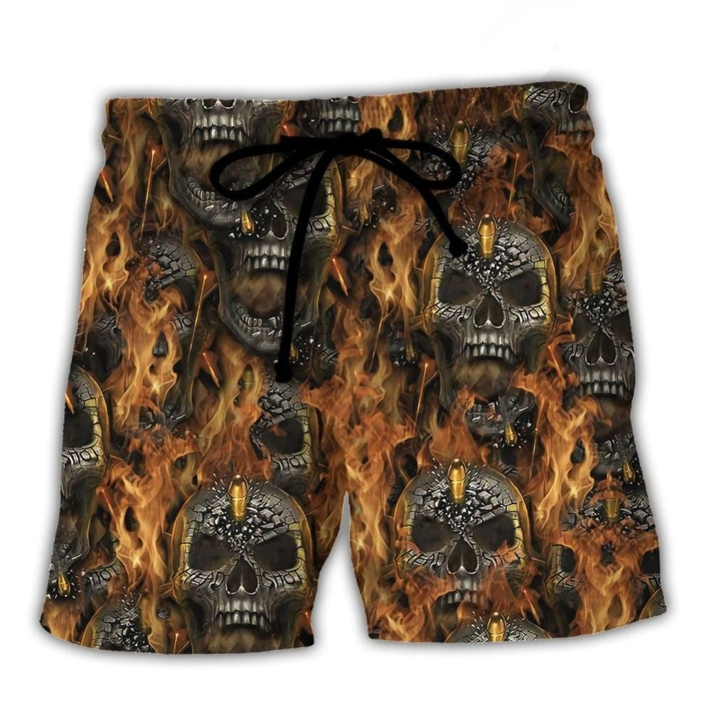 Skull Fire Dark Beach Shorts Graphic Detail For Resort Trips And Casual Outings
