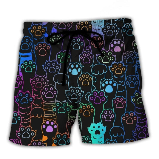 Cute Cat Little Paw Beach Shorts Pattern Detail For Relaxed Warm Weather Outfits