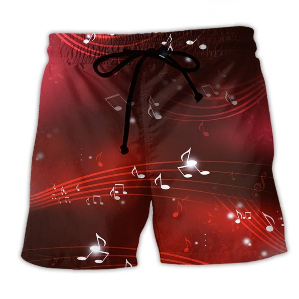 Musical Notes With Red Blurry Lights Beach Shorts For Coastal Adventures And Relaxed Summer Wear
