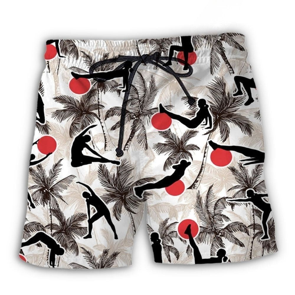Pilates Tropical Tree Wellness Beach Shorts Pattern View For Resort Days And Outdoor Activities