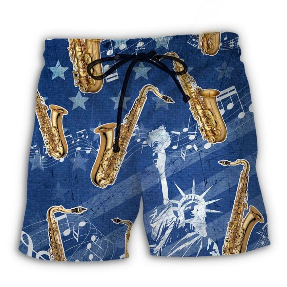 Saxophone USA Independence Day Beach Shorts Artwork Detail For Comfortable Everyday Summer Wear