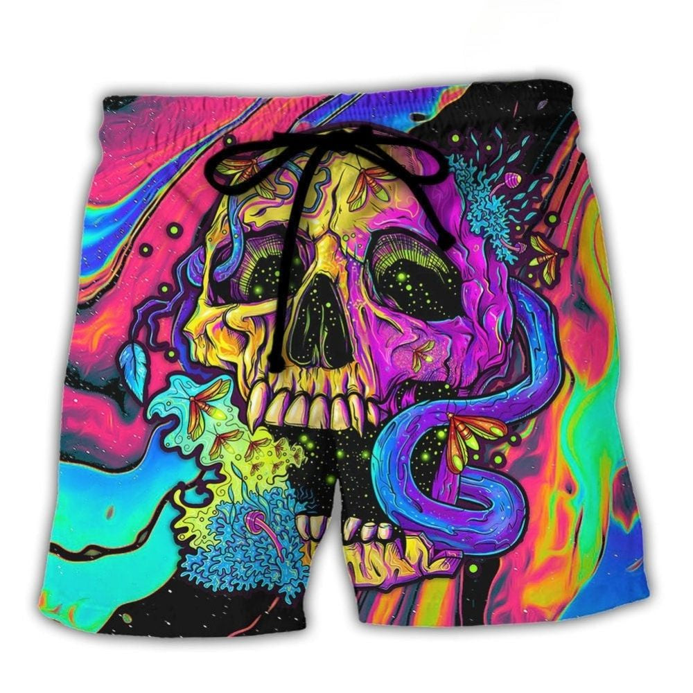 Skull And Moth Neon Night Beach Shorts For Tropical Getaways And Weekend Adventures