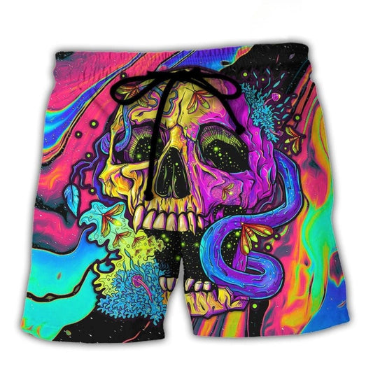 Skull And Moth Neon Night Beach Shorts For Tropical Getaways And Weekend Adventures