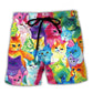 Colorful Cute Kitten Happy Life Beach Shorts Pattern Detail For Sunny Outdoor Activities