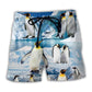 Cute Penguins Winter Snow Beach Shorts Pattern View For Coastal Holidays And Casual Activities