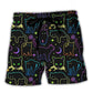 Neon Cat Playing Magical Colors Beach Shorts Pattern View For Vacation Travel And Outdoor Fun