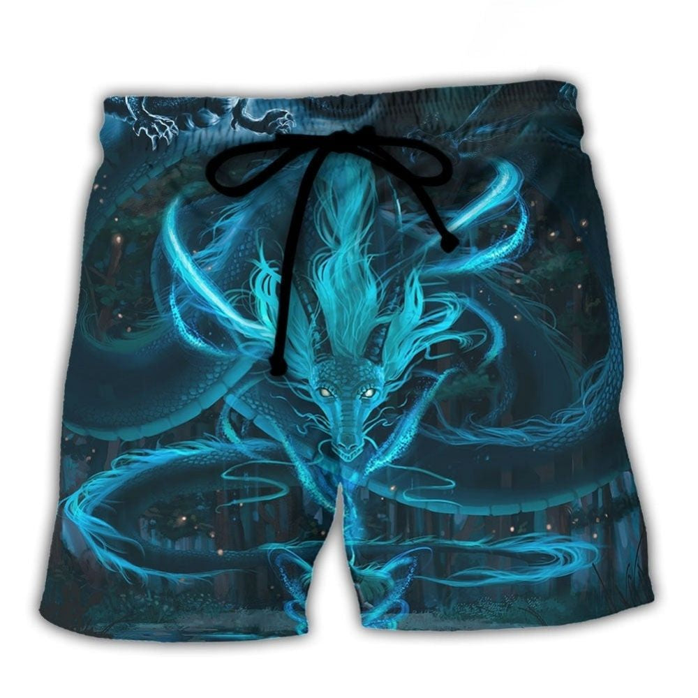 Blue Dragon Lightning Witch Fantasy Beach Shorts Artwork View For Seaside Trips And Casual Style