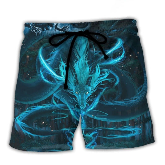Blue Dragon Lightning Witch Fantasy Beach Shorts Artwork View For Seaside Trips And Casual Style