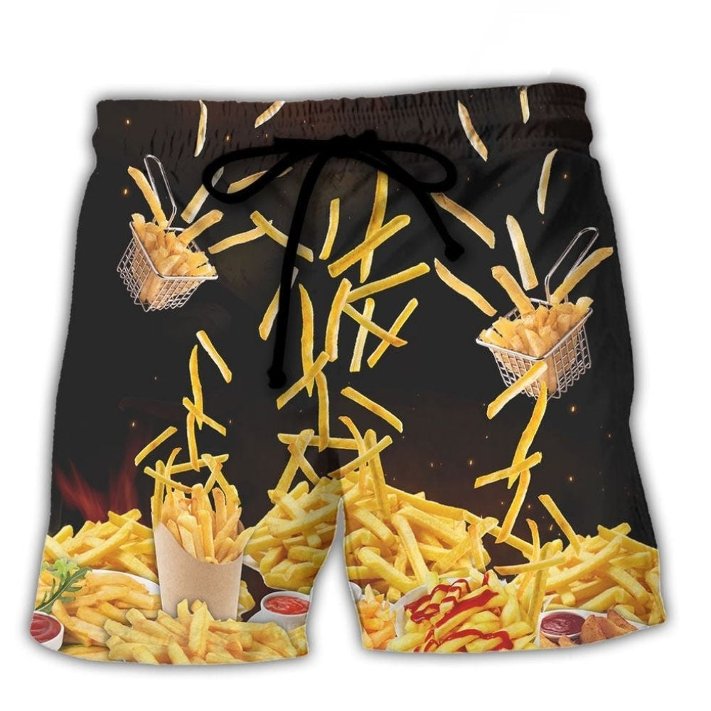 French Fries Fast Food Beach Shorts Pattern View For Resort Days And Outdoor Activities