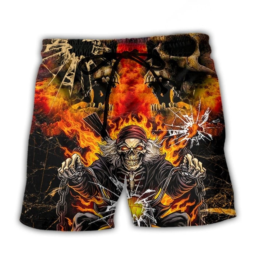 Biker Skull Bold Beach Shorts Design View For Summer Events And Coastal Getaways