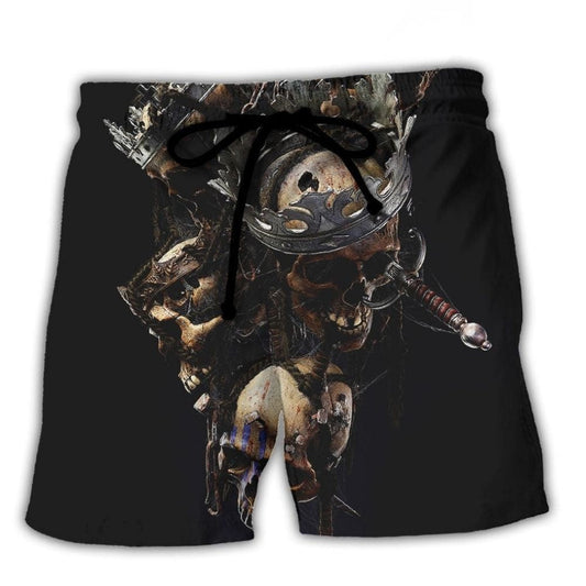 Skull Eternal King Quote Beach Shorts Pattern View For Vacation Travel And Outdoor Fun