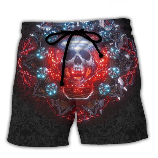 Electric Skull Dream Or Die Beach Shorts Pattern View For Coastal Holidays And Casual Activities