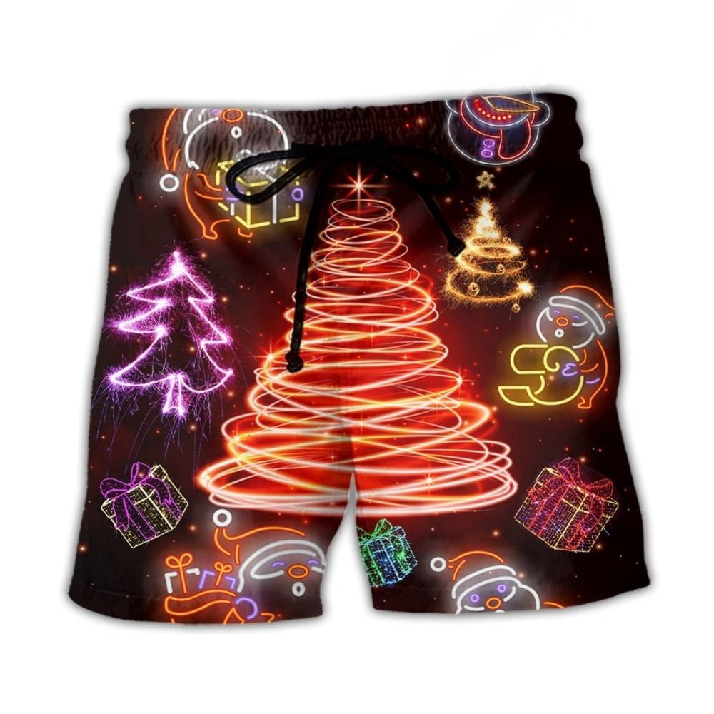Funny Santa Tree Red Neon Beach Shorts For Warm Weather Travel And Everyday Comfort