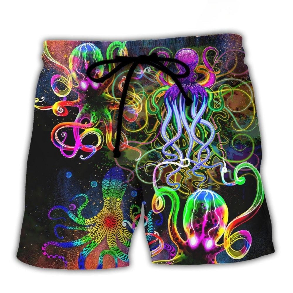 Octopus And Jellyfish Ocean Life Beach Shorts Print Detail For Beach Activities And Vacation Wear