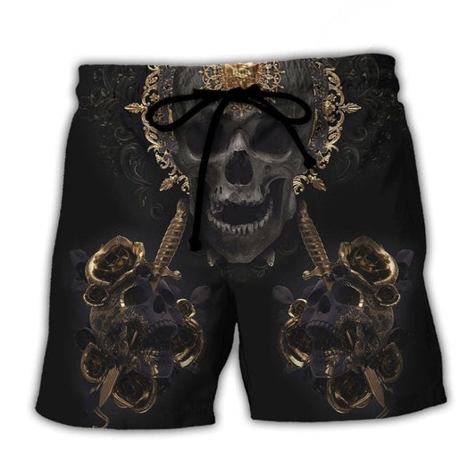Golden Skull True King Fantasy Beach Shorts Design Detail For Casual Warm Weather Outfits