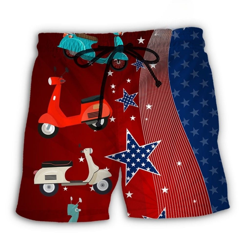 Scooter US Stars Independence Day Beach Shorts Design View For Poolside Relaxation And Holiday Trips