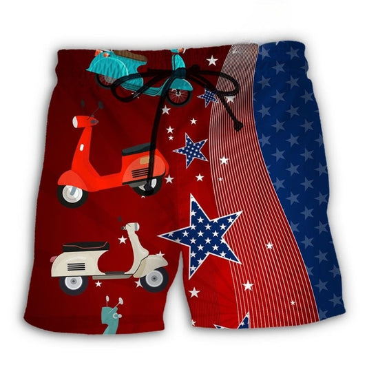 Scooter US Stars Independence Day Beach Shorts Design View For Poolside Relaxation And Holiday Trips