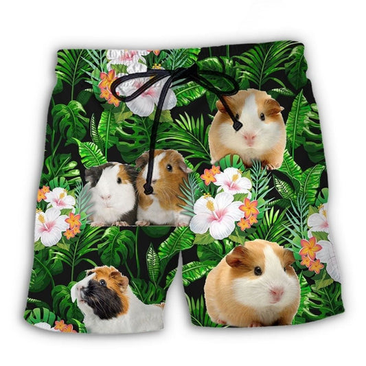 Guinea Pig Tropical Leaf Green Beach Shorts For Tropical Getaways And Weekend Adventures