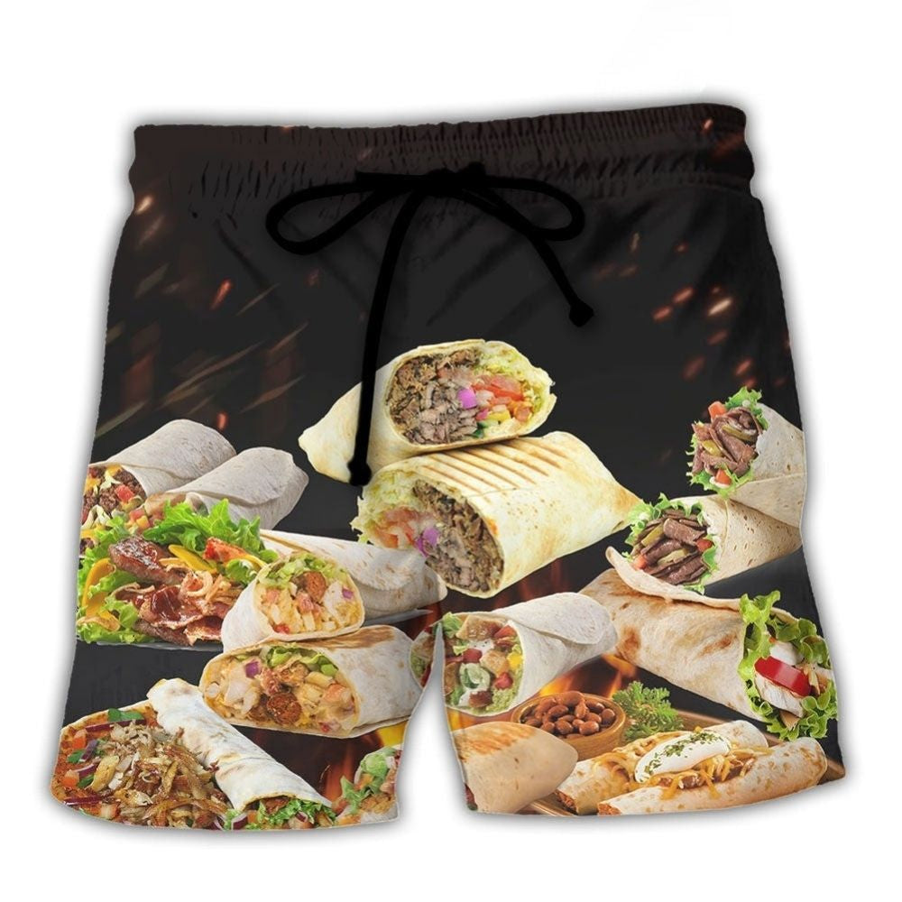 Burritos Fast Food Delicious Beach Shorts Design Detail For Weekend Getaways And Beach Days