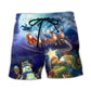 Santa Reindeer Snowman Holiday Lights Beach Shorts Print Detail For Beach Activities And Vacation Wear