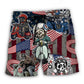 Scooter Skeleton USA Flag Celebration Beach Shorts Design Detail For Casual Warm Weather Outfits
