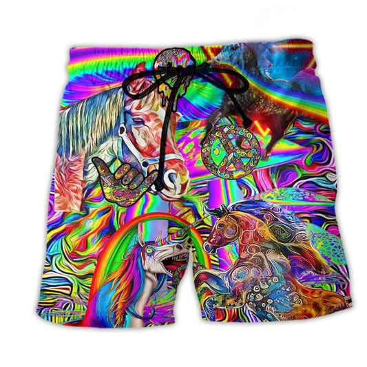 Hippie Horse Running Free Beach Shorts Print Detail For Beach Activities And Vacation Wear