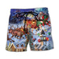 Santa And Reindeer Gift Light Beach Shorts For Beach Trips And Relaxed Vacation Styling