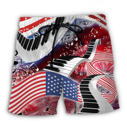 Piano Music Lover US Independence Day Beach Shorts Artwork Detail For Tropical Travel And Everyday Wear