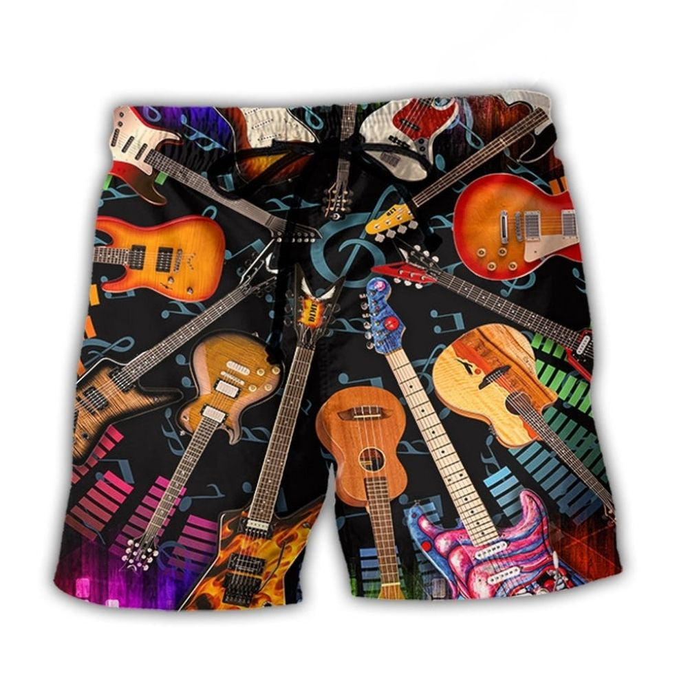 Guitar Love Music Lifestyle Beach Shorts Pattern View For Resort Days And Outdoor Activities