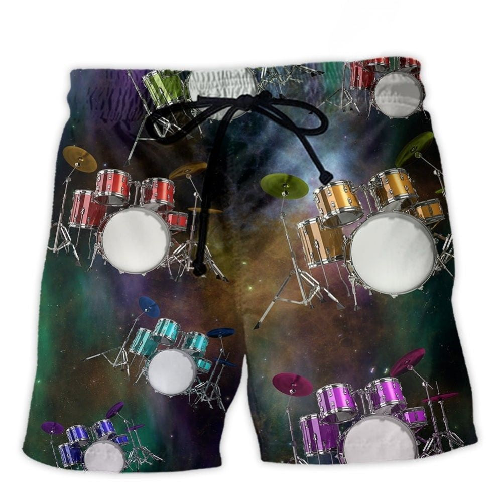 Galaxy Drums Music Beach Shorts Artwork Detail For Tropical Travel And Everyday Wear
