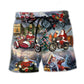 Santa Motorcycle Ride Holiday Lights Beach Shorts Print View For Coastal Escapes And Casual Outings