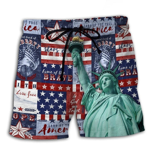 Live Free American Spirit Beach Shorts Pattern View For Coastal Holidays And Casual Activities