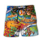 Colorful Tiki Surfing Island Beach Shorts Design View For Summer Events And Coastal Getaways