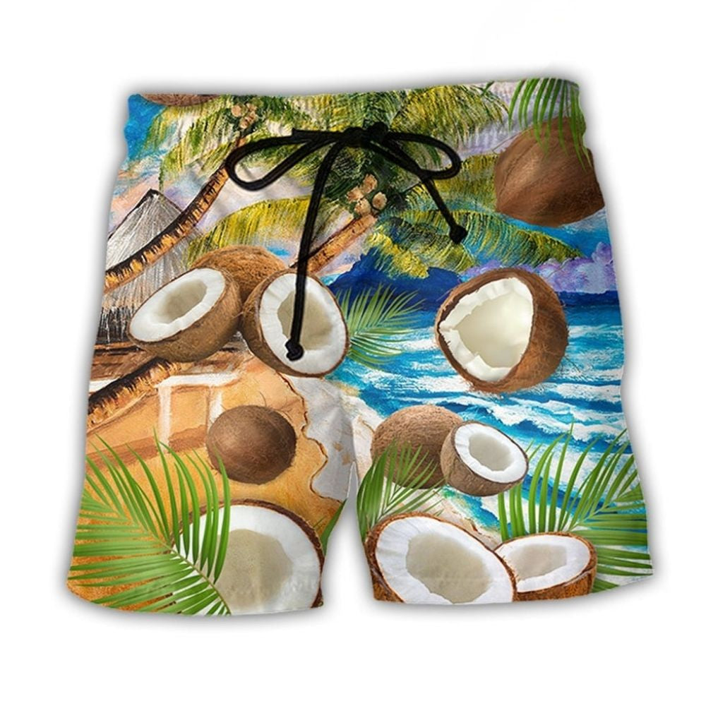 Lovely Coconut Tropical Beach Shorts Pattern Detail For Sunny Outdoor Activities