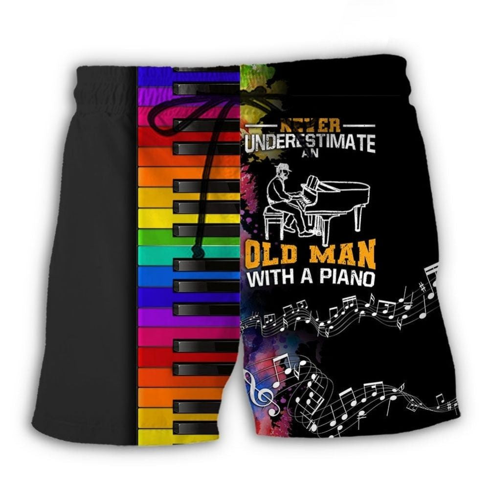 Piano Never Underestimate Old Man Beach Shorts Design Detail For Weekend Getaways And Beach Days