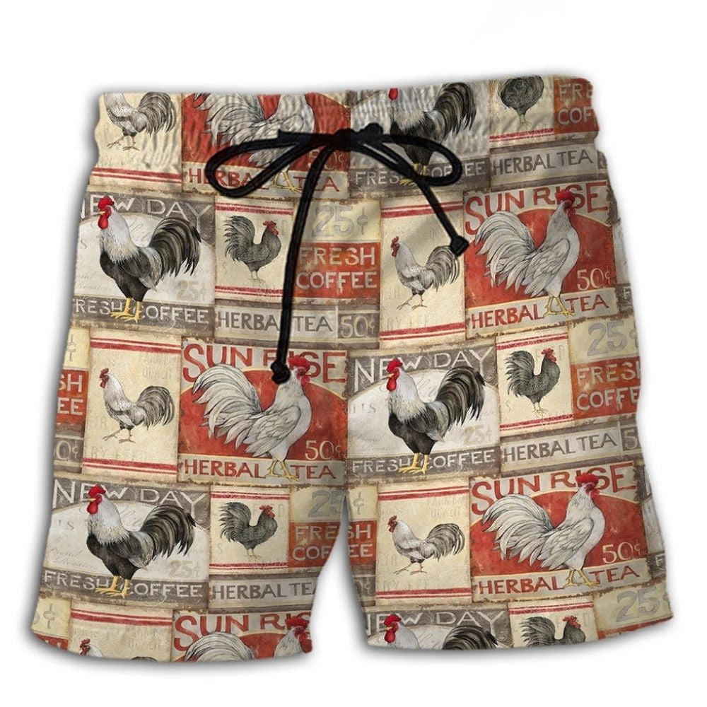 Farmhouse Chicken Patch Beach Shorts Pattern View For Coastal Holidays And Casual Activities