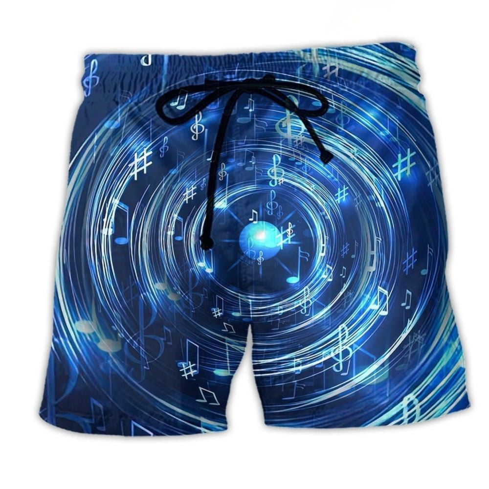 Neon Circle Music Notes Glow Beach Shorts Design View For Summer Events And Coastal Getaways